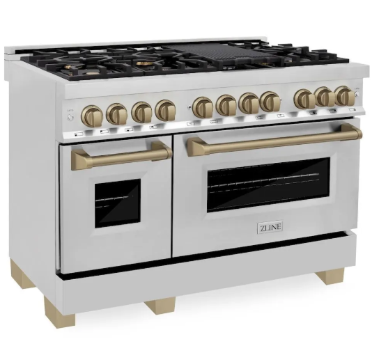 ZLINE Autograph Edition 48″ 6.0 cu. ft. Dual Fuel Range with Gas Stove and Electric Oven Stainless Steel Accents