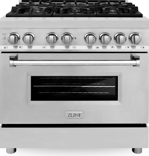 ZLINE 36 in. 4.6 cu. ft. Legacy Dual Fuel Range with 6 Burner Gas Cooktop and Electric Convection Oven in Stainless Steel (RA36)